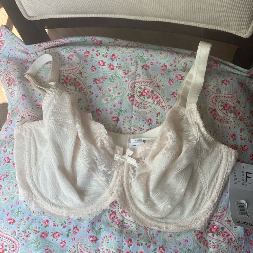 CHANTELLE 34f lace bra NWT cream & light pink